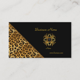 Cartão De Visita Leopardo Elegante Preto Dourado