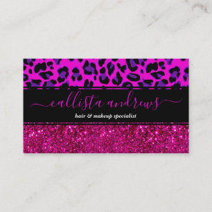 Cartão De Visita Leopardo Roxo Púrpura, Rosa Moderno, da Moda.