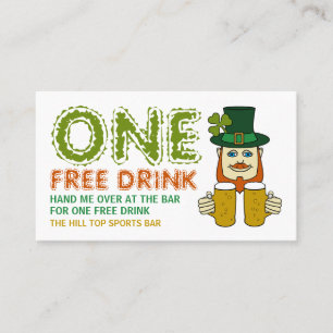 Cartão De Visita Leprechaun Irlandês, Tíquete de Drinks de Dia de S