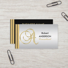 Cartão De Visita Letra de prata preta Dourado Monogrammed executiva