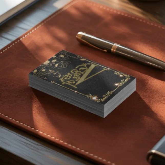 Cartão De Visita Letra Dourada Elegante Monograma Profissional (Criador carregado)