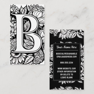 Cartão De Visita Letra monograma B Flor branco e preto