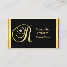 Cartão De Visita Letra preta Dourado Monogrammed elegante feita sob