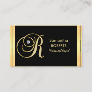 Cartão De Visita Letra preta Dourado Monogrammed elegante feita sob
