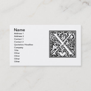 Cartão De Visita Letra X Monograma Medieval Arte Nova