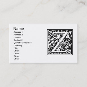 Cartão De Visita Letra Z Monograma Medieval Arte Nova