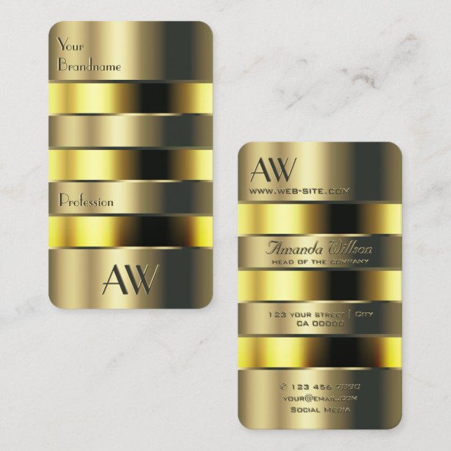 Cartão De Visita Letras de Engrenação Falsas de Óptica Dourada e am (Frente/Verso)