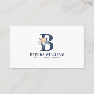 Cartão De Visita Letras de Monograma Floral Personalizáveis