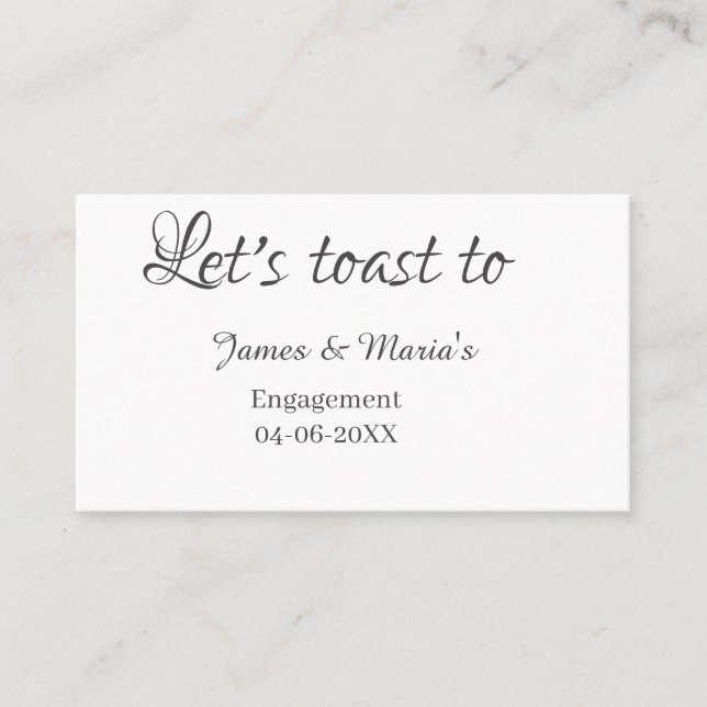 Cartão De Visita Let's toast to engagement party name date elegant  (Frente)