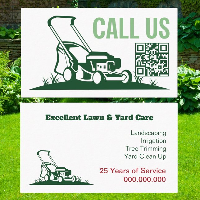 Cartão De Visita Lewn Care Paisaging Mears (Lawn and Yard Care Professional Business Card. Modern with QR code. )