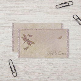 Cartão De Visita Libélulas Roxo & Dourado Glam Brilho Libélula