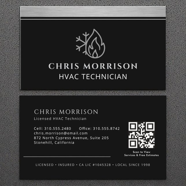 Cartão De Visita Licensed HVAC Specialist QR Code  (Criador carregado)