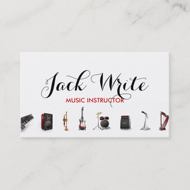 Cartão De Visita Lições Instrumento de Música Instrutor Business (Frente)