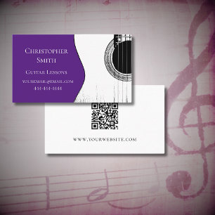 Cartão De Visita Lições musicais Guitar Código QR Roxo