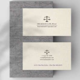 Cartão De Visita Light Beige Linen Black Justice Scale 