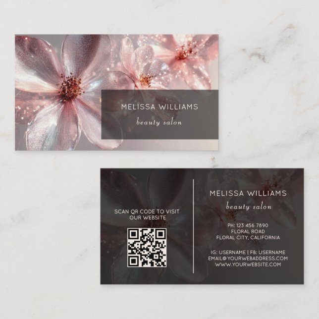 Cartão De Visita Light Pink Shiny Metallic Flower  Business Card (Frente/Verso)