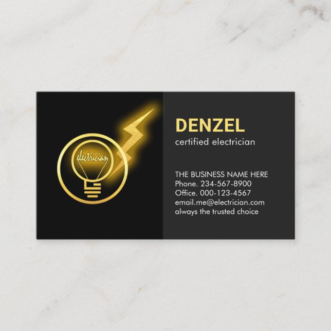 Cartão De Visita Lightning Powers Electrician Lightbulb (Frente)