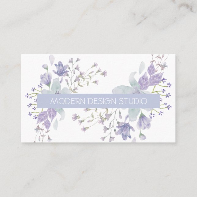Cartão De Visita Lilac azul empoeirado de cor azul-botânica (Frente)