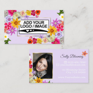 Cartão De Visita Lilac de Flor Selvagem Elegante com Logotipo e Fot
