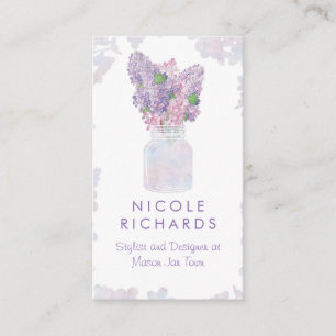 Cartão De Visita Lilac Mason Jar Buquê Floral Watercolor Elegante