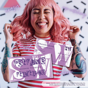 Cartão De Visita Lilac Roxo e Chic Branca Modernos com Iniciais