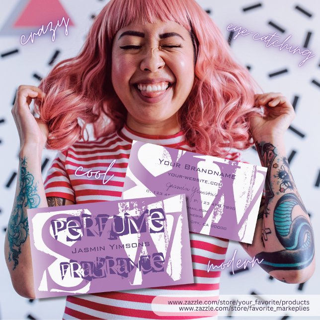 Cartão De Visita Lilac Roxo e Chic Branca Modernos com Monograma (Criador carregado)