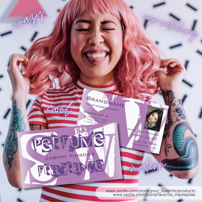 Cartão De Visita Lilac Roxo Moderno Branco com Fotografia e Monogra (Criador carregado)