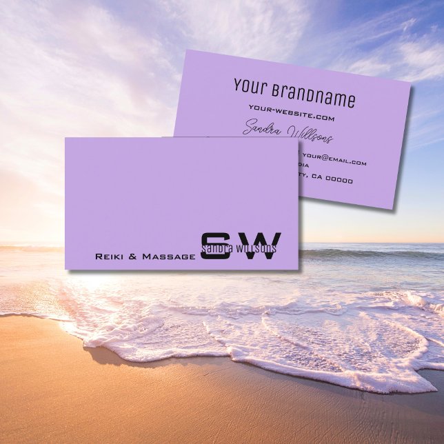 Cartão De Visita Lilac Simples com Roxo de Luz Chic Monograma (Criador carregado)