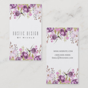 Cartão De Visita Lilás Lavanda Roxa Floral Chic Aquarela
