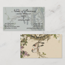 Cartão De Visita Lilases Roxos e Brancos com Pássaro Chinês Antiqua