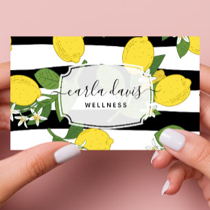 Cartão De Visita Limão Amarelo Fruta Cítrico Floral Botânico Listra