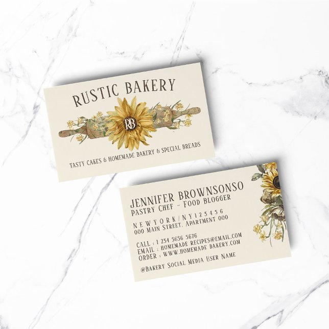 Cartão De Visita Limão Madeira Amarela Rolando Pino Pino Pão Coguei (Lemon Yellow Wood Rolling Pin Sunflower Bakery Business Card)