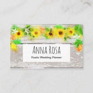 Cartão De Visita Limão Russo Vintage Madeira Velha Girassóis Citros