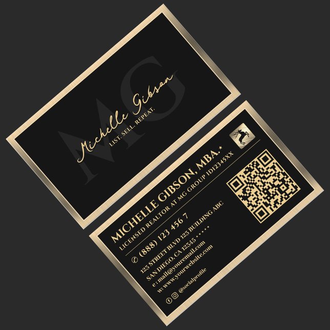 Cartão De Visita Limite Dourado Mínimo de Realador Profissional Fau (professional realtor mortgage broker black gold frame border modern minimalist)