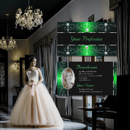 Cartão De Visita Limites do Ornamentado Verde Preto com Foto