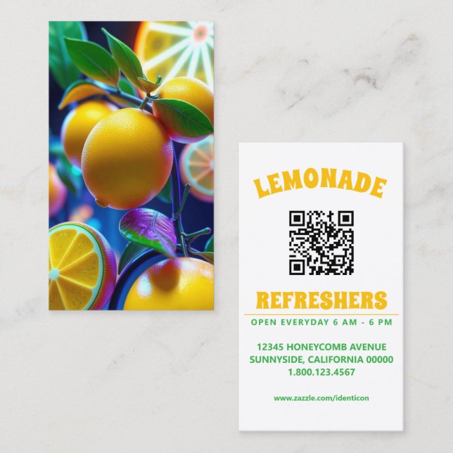 Cartão De Visita limões limes néon com código qr (Frente/Verso)