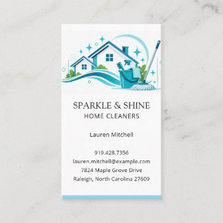 Cartão De Visita Limpa Casa Blue Sparkle & Shine | Residencial