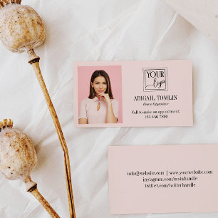 Cartão De Visita Limpe o logotipo rosa e a foto pessoal