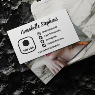 Cartão De Visita Limpe os ícones brancos de mídia social, foto e 