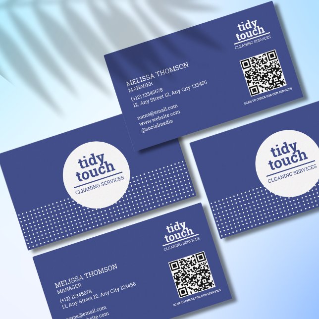 Cartão De Visita Limpeza Clássica de Bolinhas Azuis Azuis (Criador carregado)