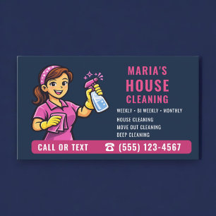 Cartão De Visita Limpeza de Casa Azul Marinho Rosa