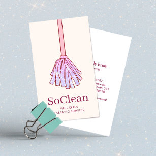 Cartão De Visita Limpeza De Casa Fria Serviços De Maid Mop Rosa