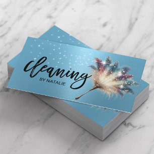 Cartão De Visita Limpeza de Casa Mágica de Serviço Blue Metal