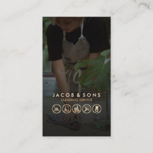 Cartão De Visita Limpeza de Ícones Dourados do Serviço de Limpeza