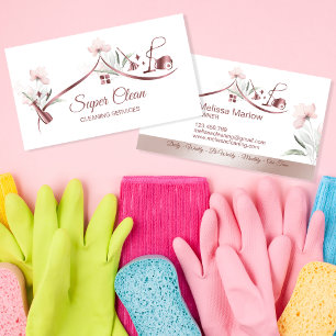 Cartão De Visita Limpeza de Maid Casa de rosa