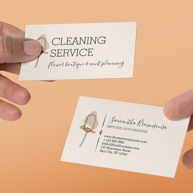 Cartão De Visita Limpeza de Mop Maneira Mínima de Ivory (Ivory Minimalist Janitorial Handy Mop Cleaning Business Card)