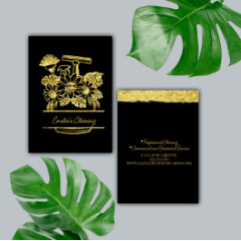 Cartão De Visita Limpeza de Ouro Falso Logotipo de Floral Script