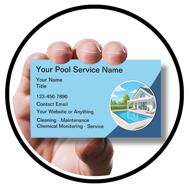 Cartão De Visita Limpeza de Piscina Moderna  (Criador carregado)