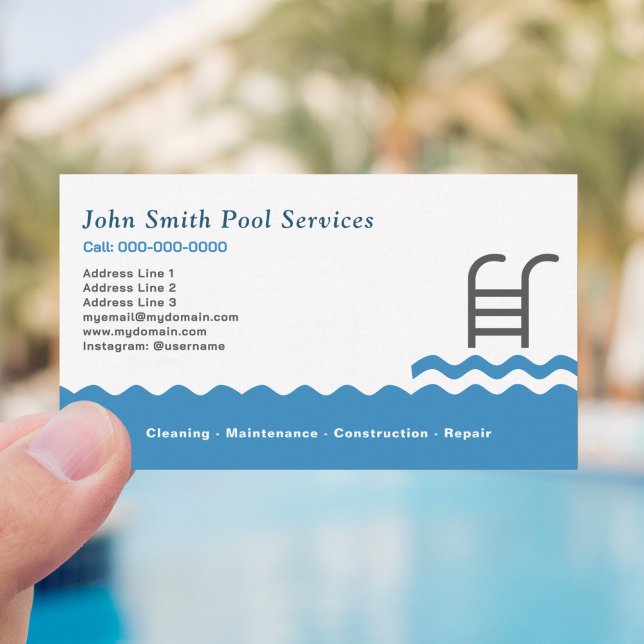 Cartão De Visita Limpeza de Piscinas e serviços (Pool Cleaning & Services Business Card)