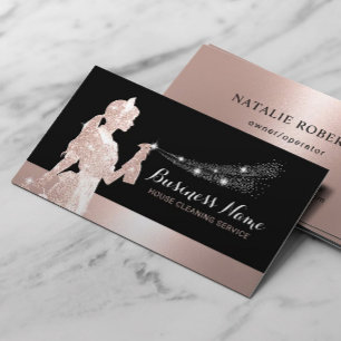 Cartão De Visita Limpeza de rosa Dourada Glitter Remetida